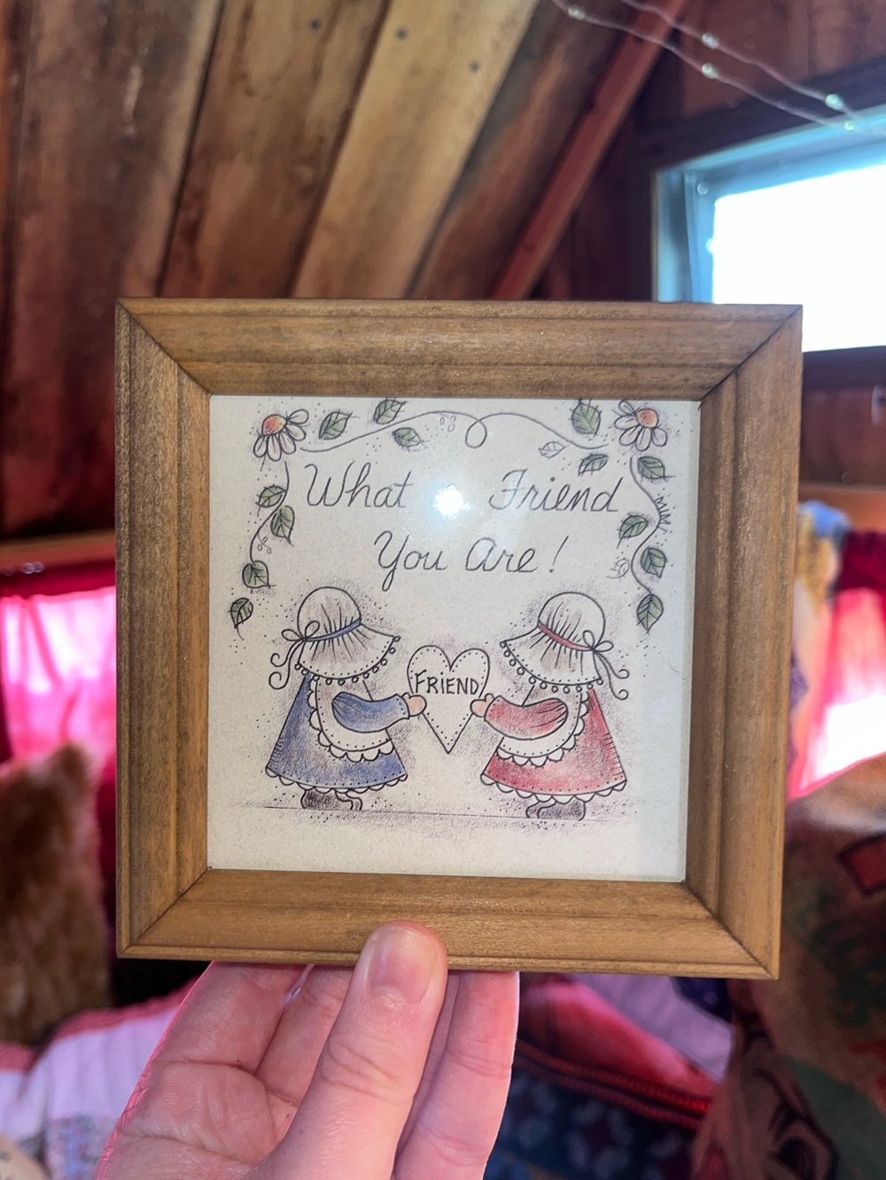 Friendship Wall Art - Brown Frame with Blue and Pink Accents